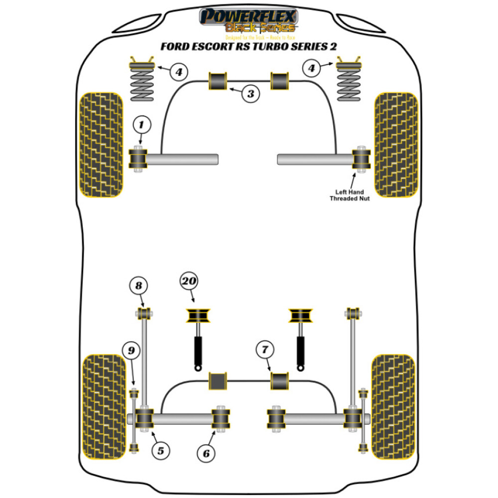 Powerflex Ford  Escort RS Turbo Series 2 (1986 - 1990)   Barra di collegamento posteriore alla boccola del braccio oscillante Fig.5 (2) PFR19-203BLK - immagine 2