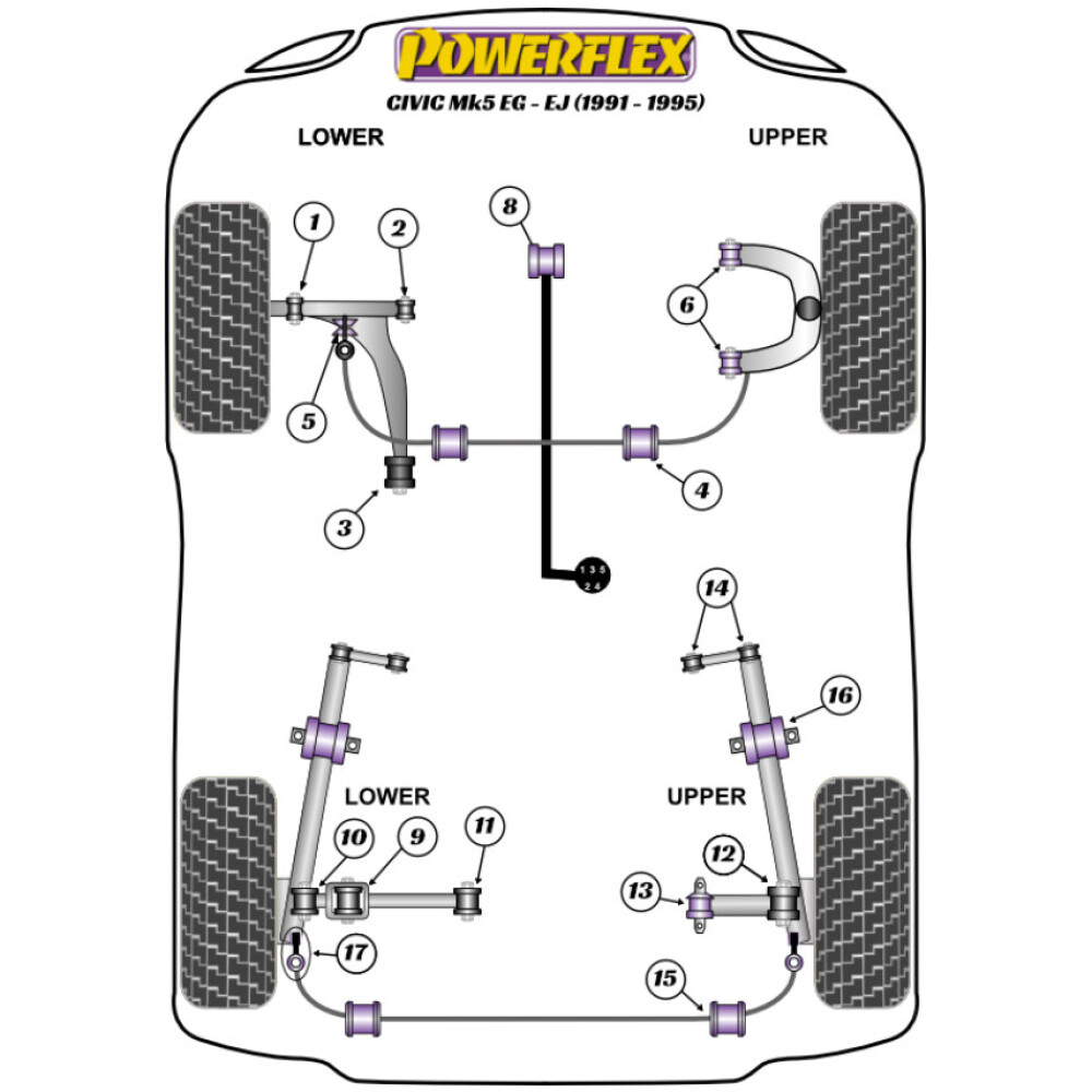 Powerflex Honda  Civic Mk5 EG-EJ incl. CRX del Sol (1991-1995)   Boccola interna del braccio superiore posteriore Fig.13 (2) PFR42-613 - immagine 2