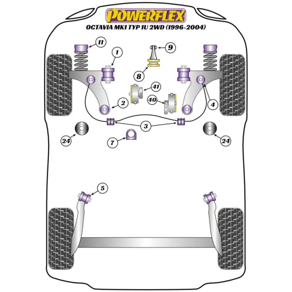 Powerflex Skoda   Octavia Mk1 Typ 1U 2WD (1996-2004)  Boccola di montaggio superiore del montante anteriore Fig.11 (2) PFF85-430 - immagine 2