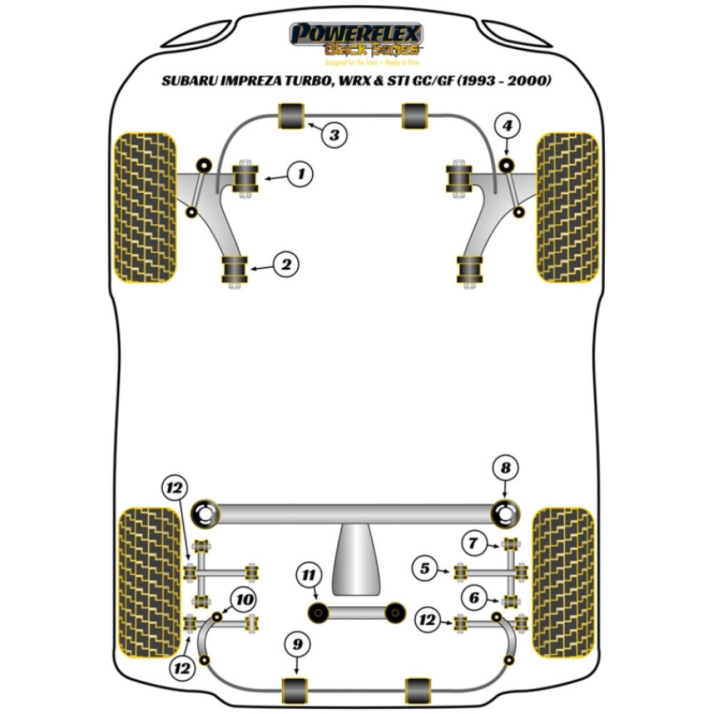 Powerflex Subaru  Impreza Turbo incl. WRX & STi GC,GF (1993 - 2000)   Supporto differenziale posteriore, primi modelli RA e WRX del Regno Unito Fig. 11 (2) PFR69-123BLK - immagine 2