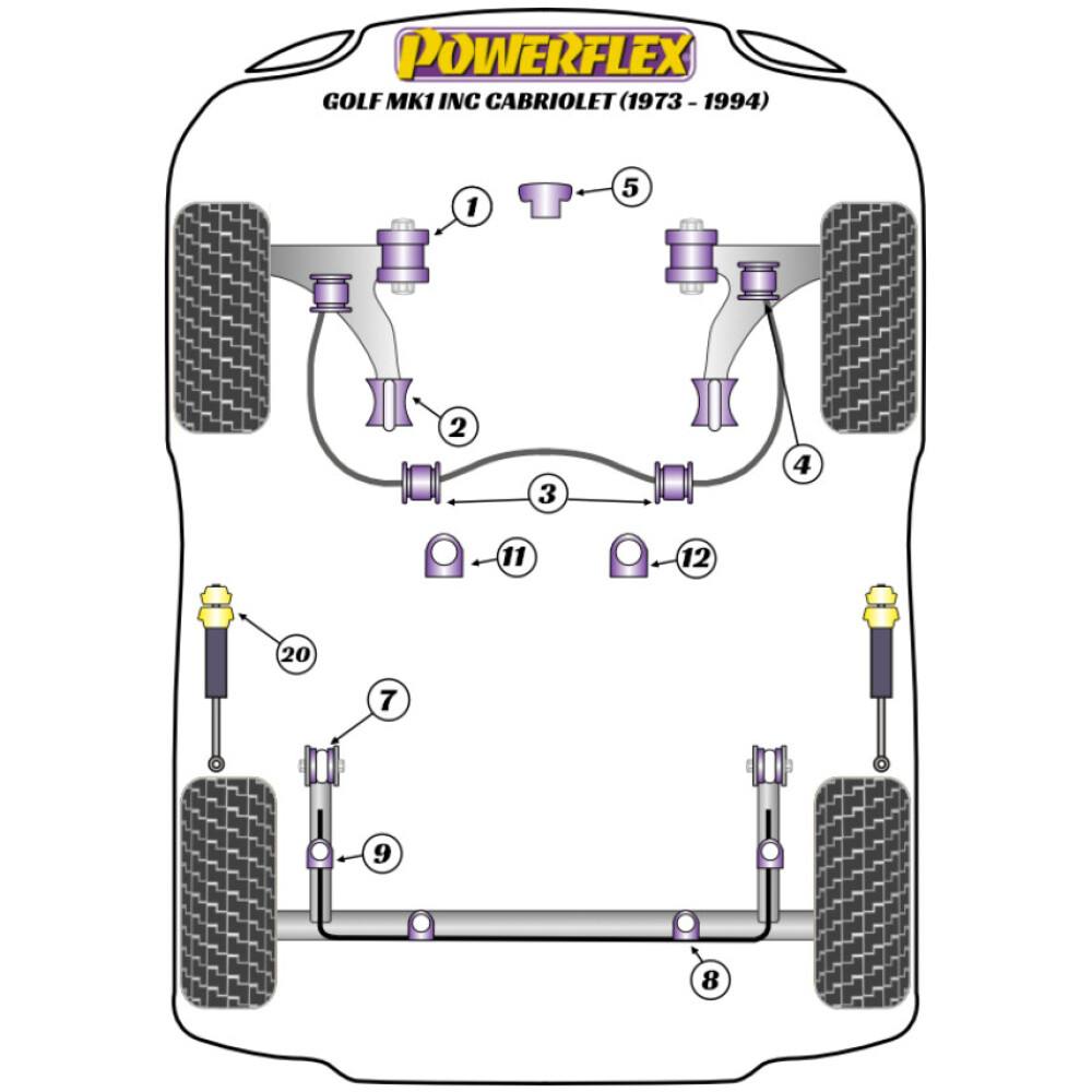 Powerflex Volkswagen  Golf MK1 incl. Cabriolet (1973 - 1994)   Boccola di montaggio superiore dell'ammortizzatore posteriore Fig.20 (2) PFR85-241 - immagine 2