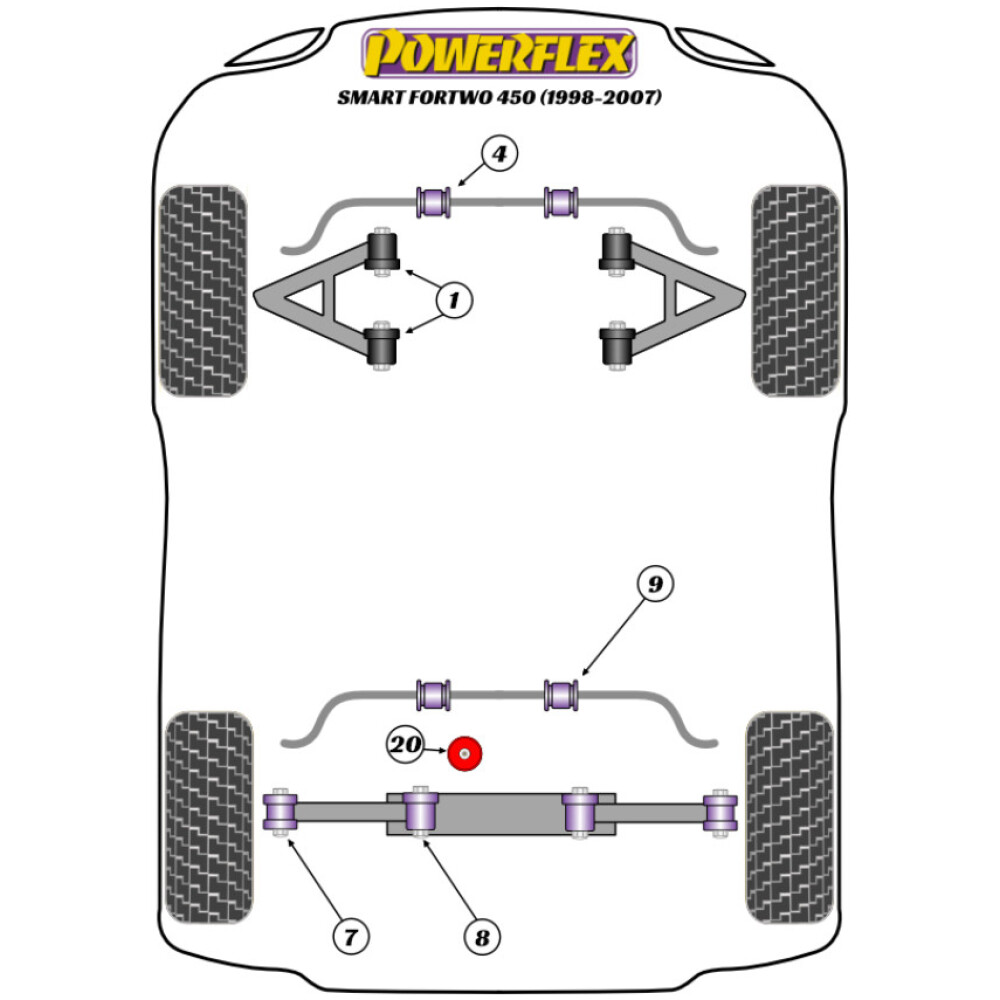 Powerflex Smart ForTwo 450 (1998 - 2007)    Boccola esterna del braccio di controllo posteriore Fig.7 (2) PFR68-107 - immagine 2