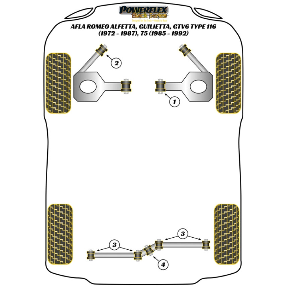 Powerflex Alfa Romeo Alfetta, Giulietta, GTV6 Type 116 (1972-1987), 75 (1985-1992)    Barra caster anteriore alla boccola della carrozzeria Fig.2 (2) PFF1-202BLK - immagine 2
