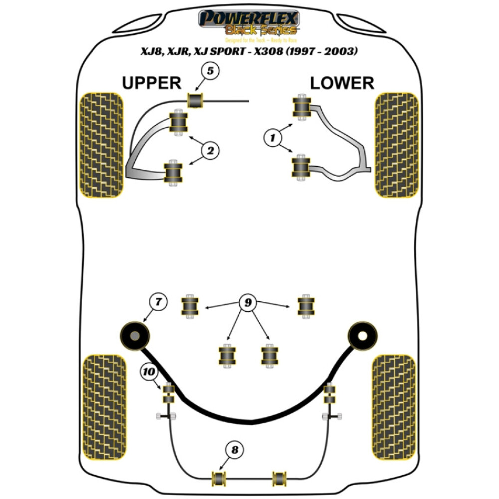 Powerflex Jaguar (Daimler) XJ8, XJR, XJ Sport - X308 (1997 - 2003)    Boccola del braccio oscillante superiore anteriore Fig.2 (4) PFF27-302BLK - immagine 2