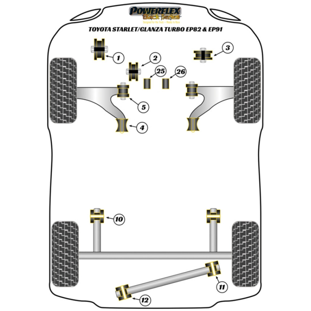 Powerflex Toyota Starlet GT Turbo EP82/Glanza V EP91 (1990 - 1999)    Supporto motore anteriore (M-Sport) Fig.3 (1) PFF76-422BLK - immagine 2