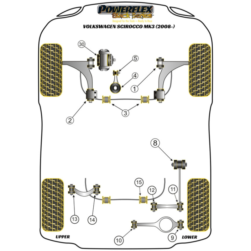Powerflex Volkswagen  Scirocco MK3 (2008 - 2017)   Boccola esterna del braccio oscillante superiore posteriore Fig.13 (2) PFR85-513BLK - immagine 2