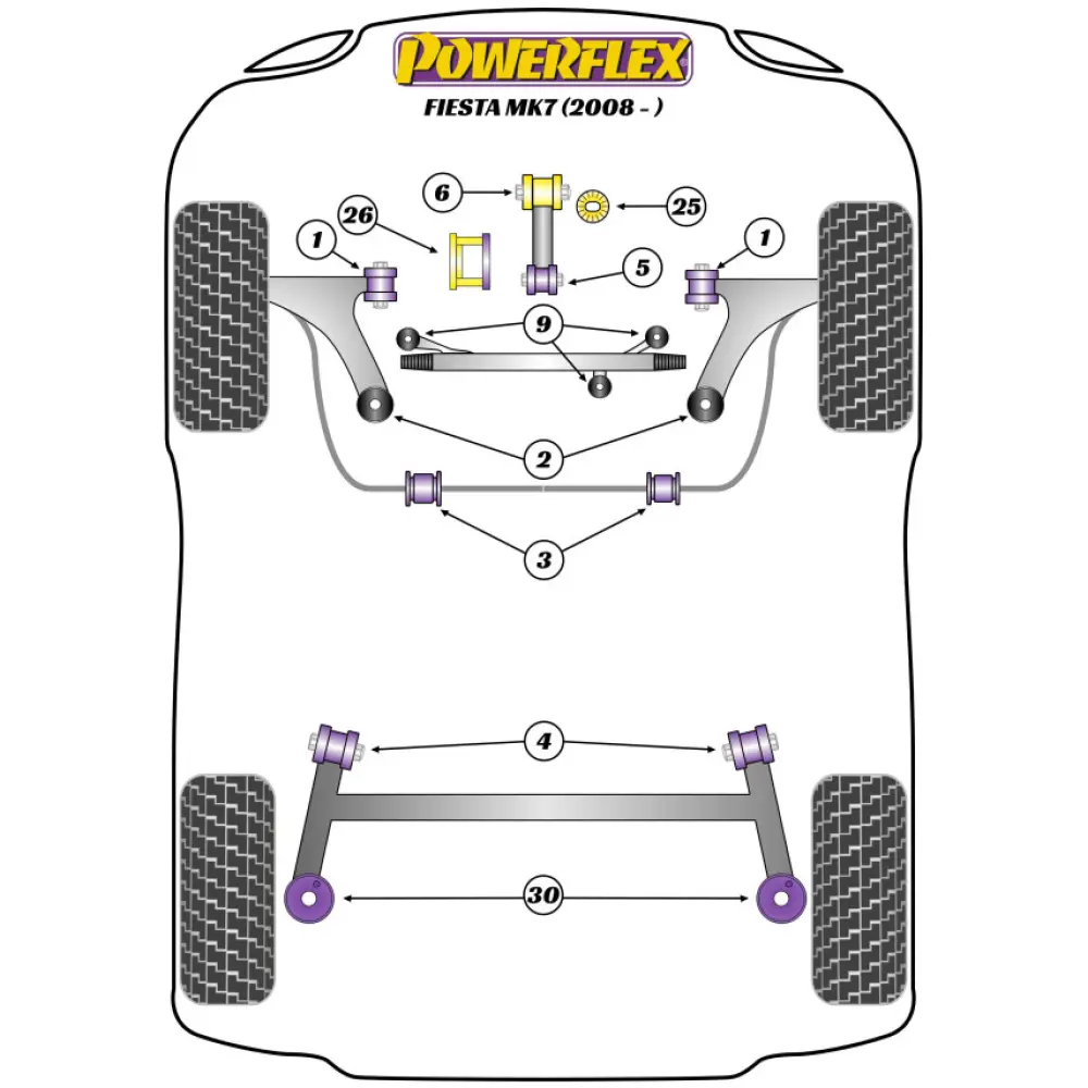 Powerflex Ford   Fiesta Mk7 incl. ST (2008 - 2012)  Tampone isolante superiore molla posteriore Fig.30 (2) PFR19-2030 - immagine 2
