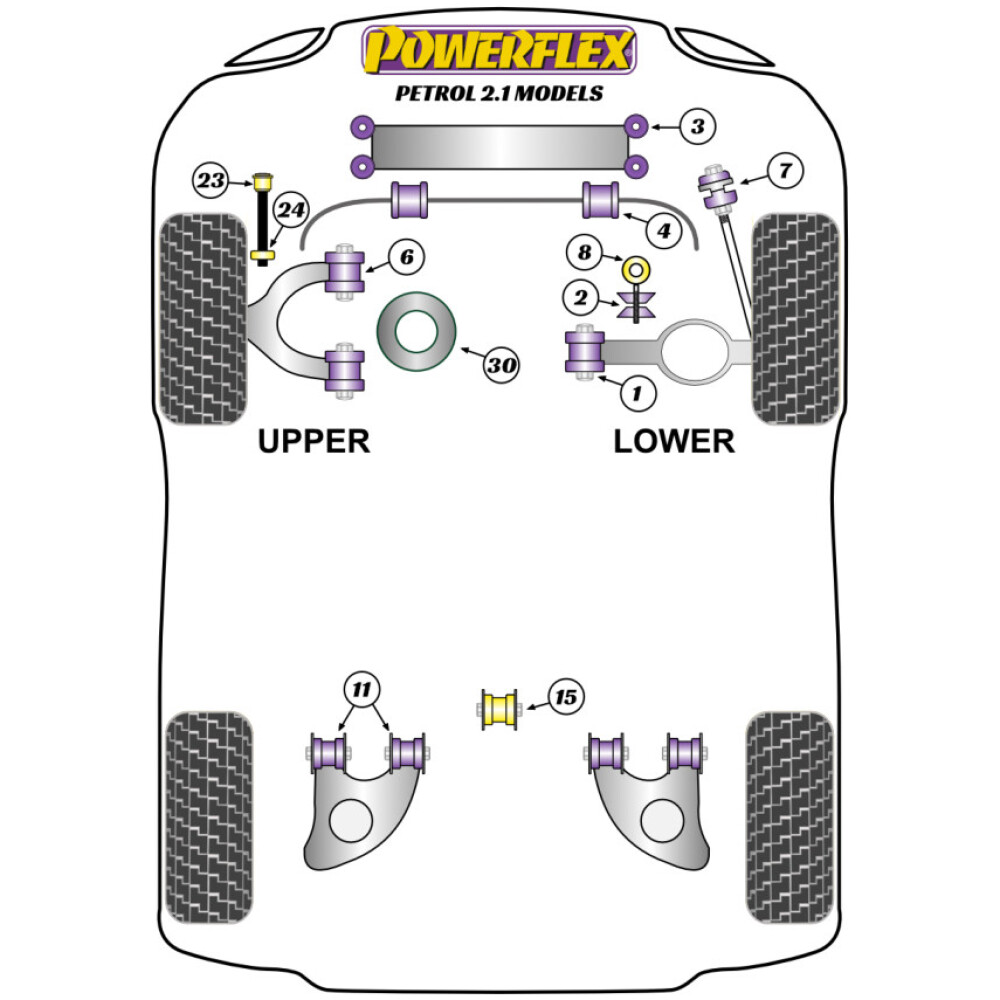 Powerflex Volkswagen Transporter Models T25/T3 Type 2 tutti i modelli (1979 - 1992) Benzina 2.1 Braccio oscillante posteriore alla boccola del telaio Fig.11 (4) PFR85-1011 - immagine 2