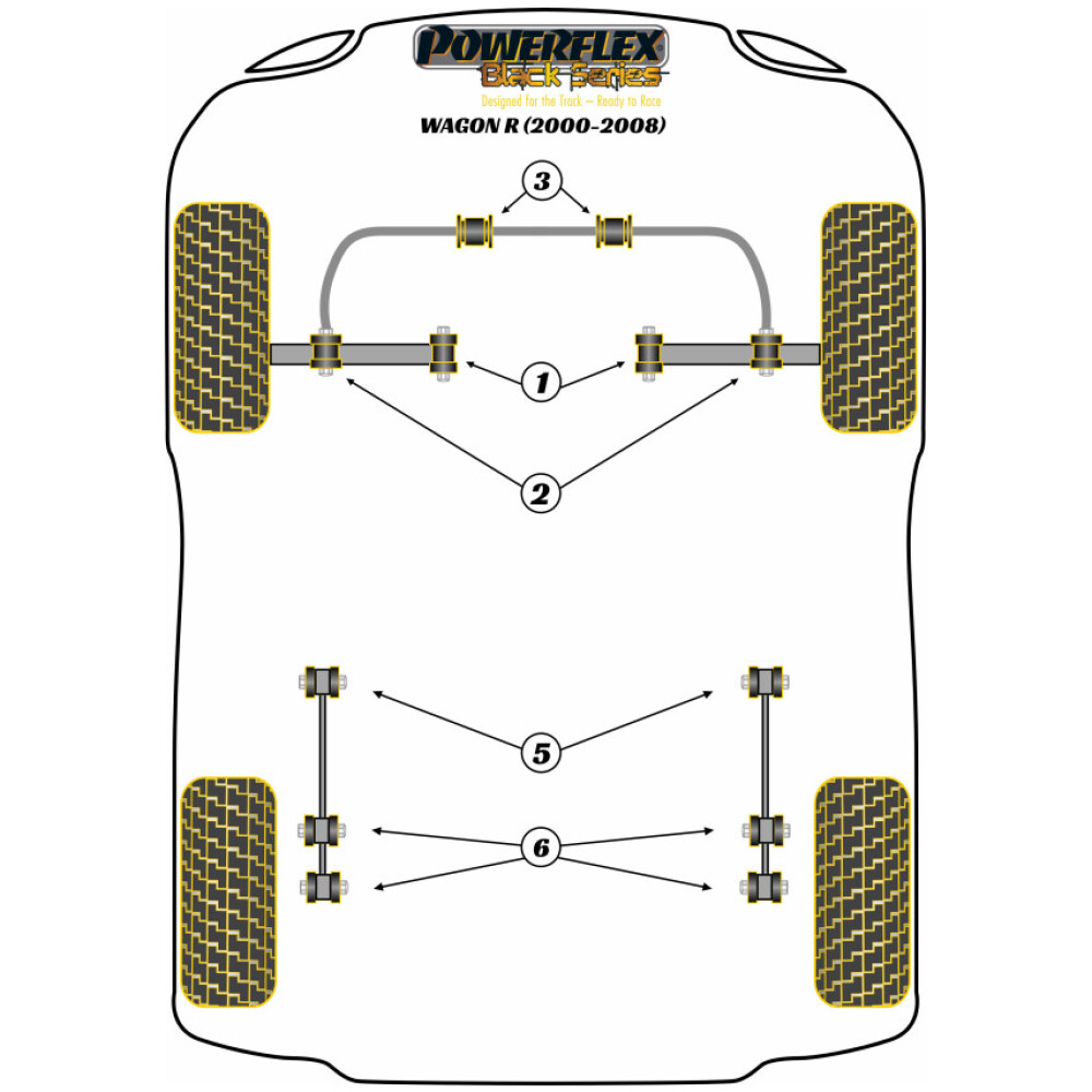 Powerflex Suzuki Wagon R (1999 - 2008)    Braccio oscillante posteriore alla boccola del mozzo Fig.6 (4) PFR73-206BLK - immagine 2