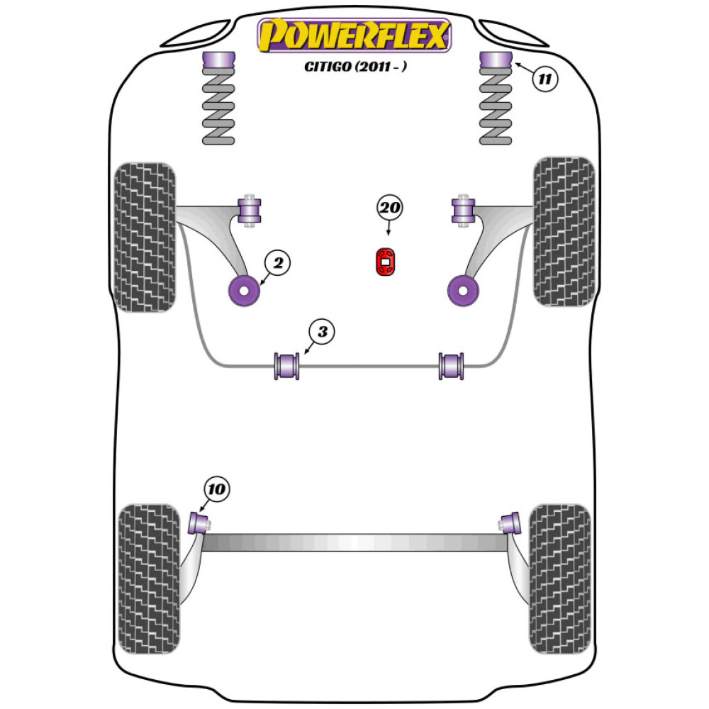 Powerflex Skoda Citigo (2011 -)    Boccola di supporto di coppia inferiore grande (standard) Fig.20 (1) PFF85-1920 - immagine 2