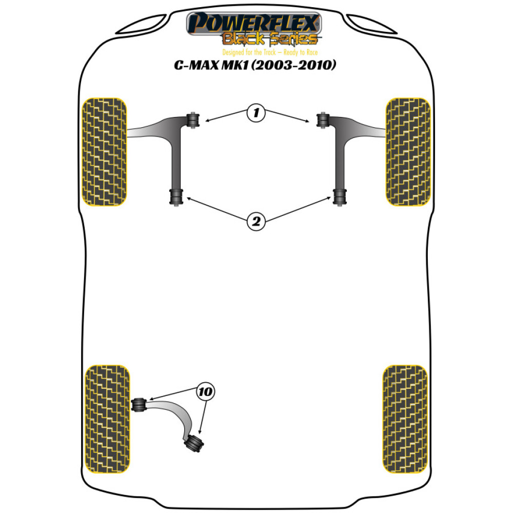 Powerflex Ford  C-Max MK1 (2003-2010)   Staffa di montaggio inferiore e boccola, uso su pista Fig.20 (1) PFF19-1822BLK - immagine 2