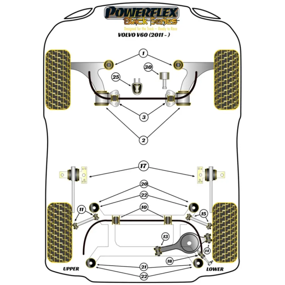 Powerflex Volvo V60 incl. R (2011 - 2018)    Inserto barra di coppia superiore Fig.30 (1) PFF88-1030BLK - immagine 2