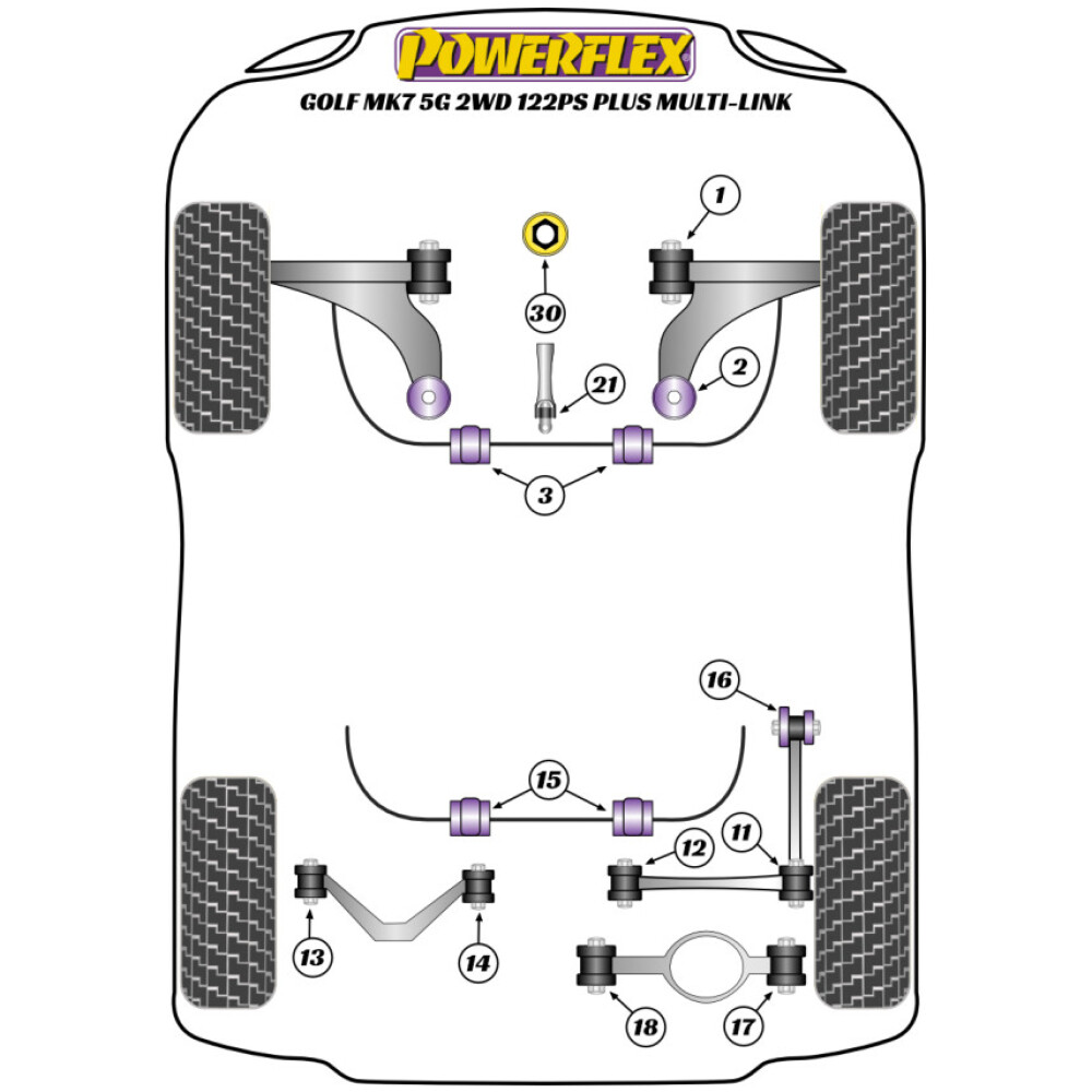 Powerflex Volkswagen Golf MK7 5G 2WD 122 CV plus Multi-link (2012-2019) Kit di 4 inserti per punti di sollevamento (1) PF3-1663K 2 Powerflex Volkswagen Golf MK7 5G 2WD 122 CV plus Multi-link (2012-2019) Kit di 4 inserti per punti di sollevamento (1) PF3-1663K - immagine 2