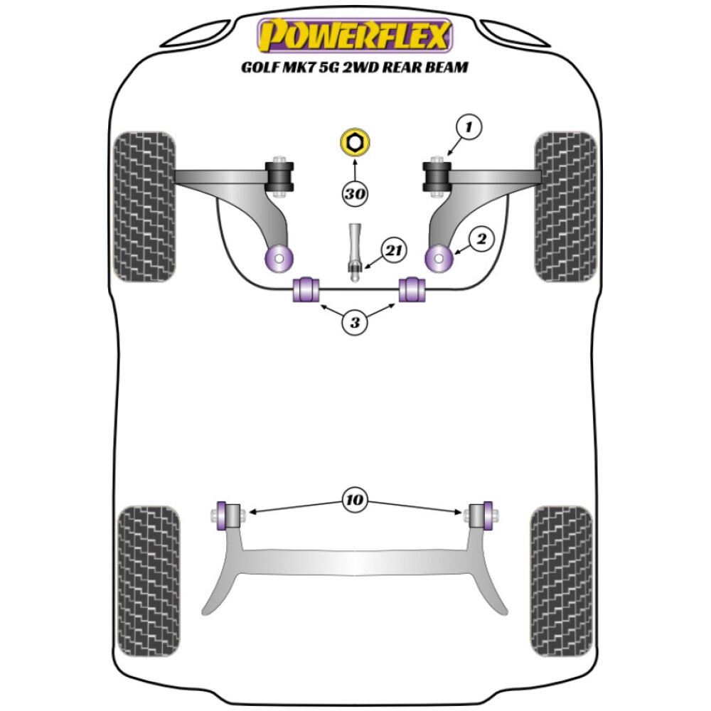 Powerflex Volkswagen   Golf MK7 5G 2WD fino a 122 CV ponte post. fisso (2012-2019)  Boccola di montaggio della trave posteriore Fig.10 (2) PFR85-810 - immagine 2