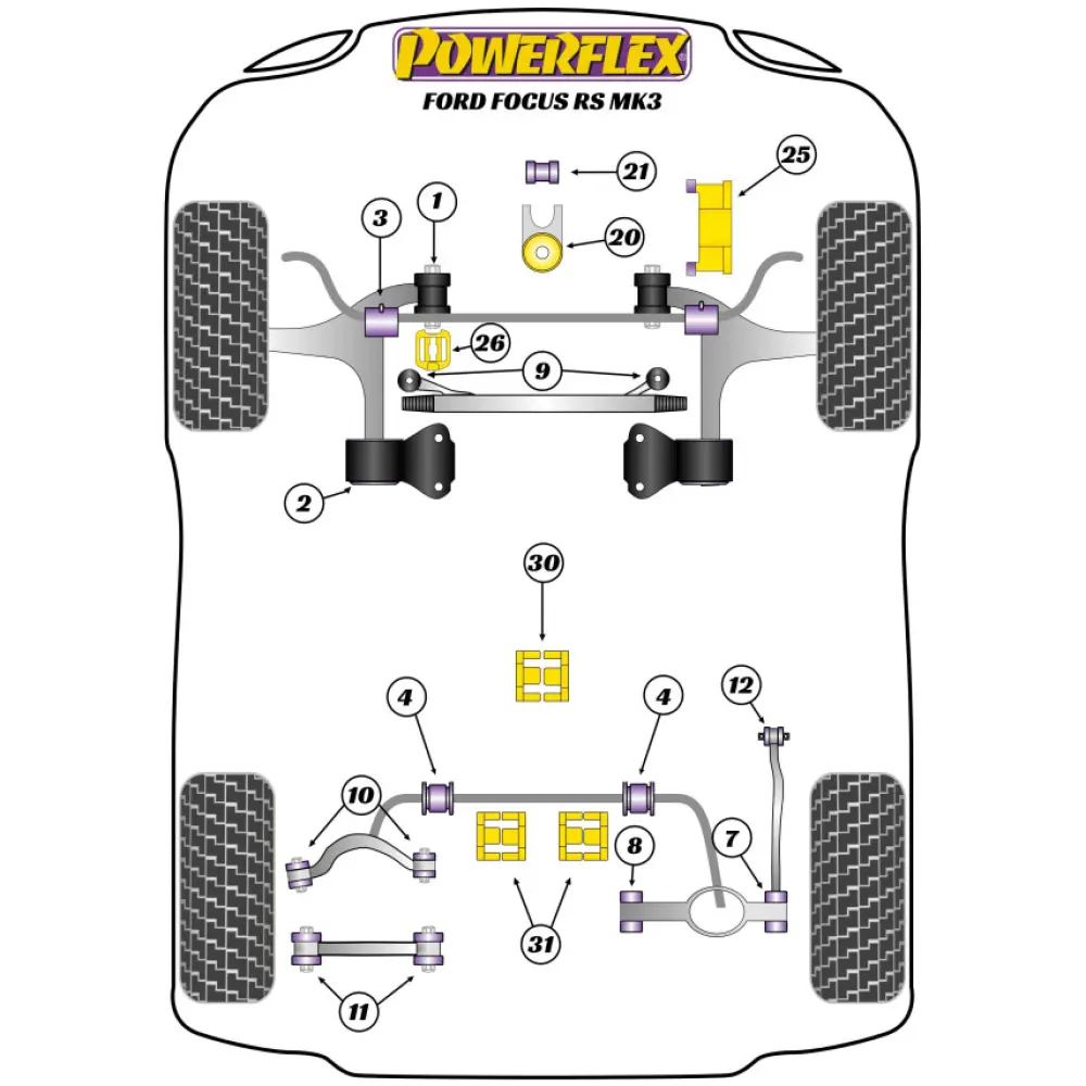 Powerflex Ford   Focus MK3 RS (2016-2018)  Boccola piccola del supporto motore inferiore Fig.21 (1) PFF19-1221 - immagine 2