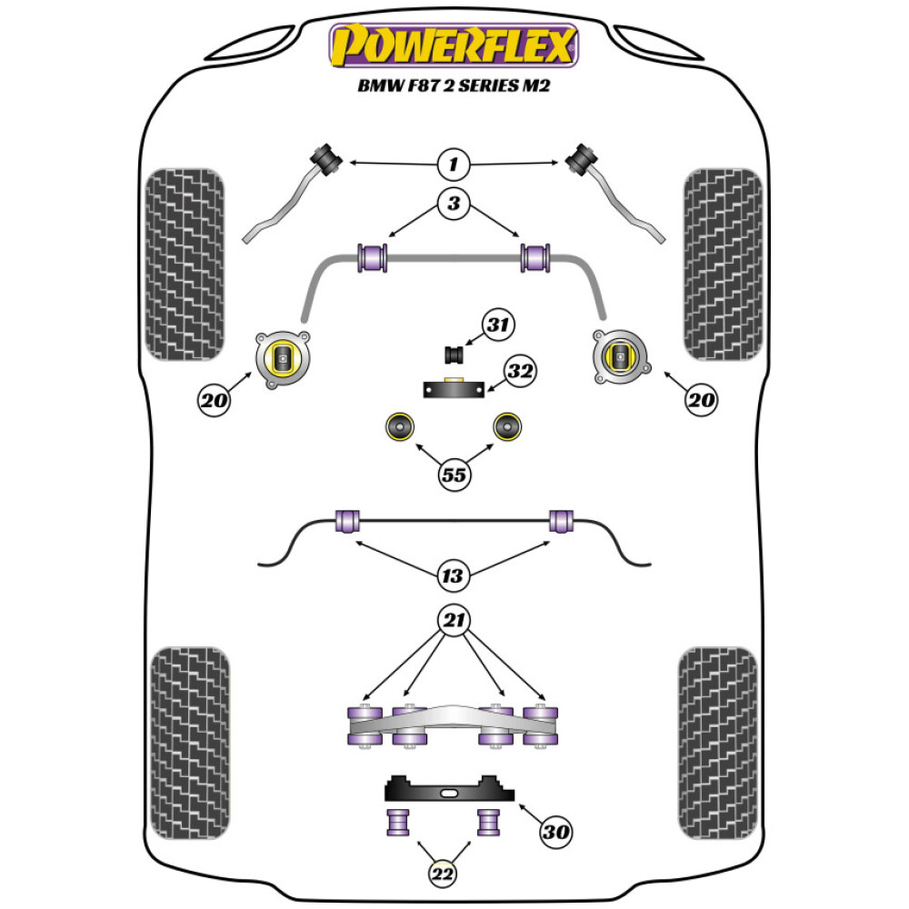 Powerflex BMW Serie 2 F87 M2 Coupe (2015 in poi)   Staffa differenziale posteriore a doppio montaggio Fig.30 (1) PFR5-4030 - immagine 2