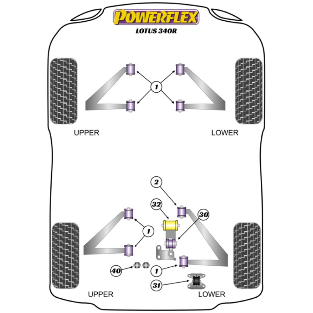 Powerflex Lotus 340R (2000)    Boccola fissa supporto motore superiore Fig.30 (1) PFR34-230 - immagine 2