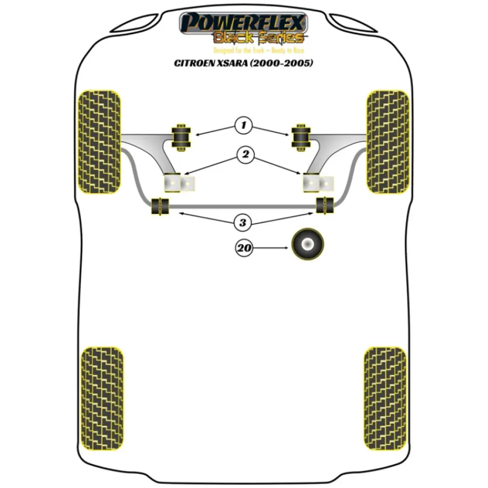 Powerflex Citroen Xsara (2000-2005)    Boccola posteriore del braccio anteriore anti-sollevamento e offset caster Fig.2 (2) PFF50-302BLK - immagine 2
