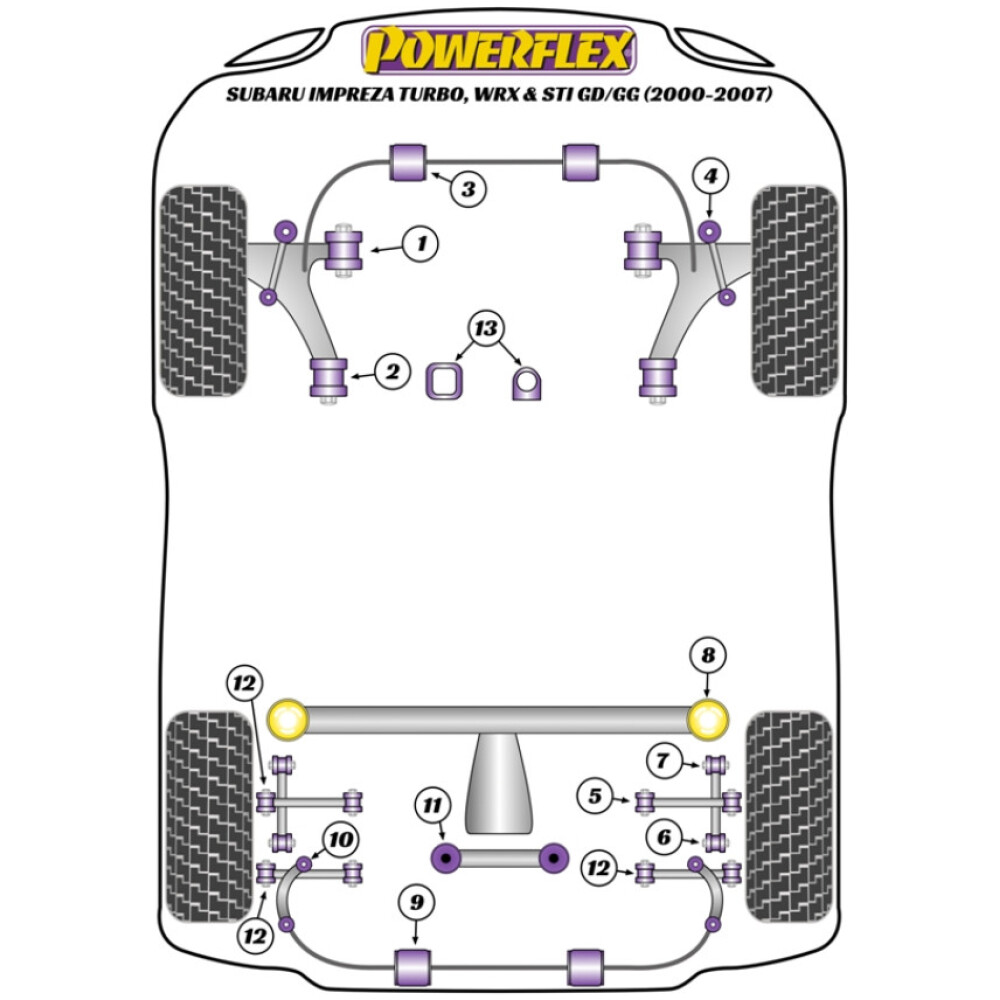 Powerflex Subaru  Impreza Turbo incl. WRX & STi GD,GG (2000 - 2007)   Barra antirollio posteriore al telaio Boccola 19mm Fig.9 (2) PFR69-305-19 - immagine 2