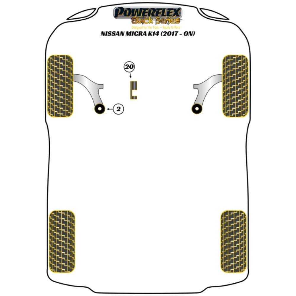 Powerflex Nissan Micra K14 - Gen5 (2017 - in poi)   Boccola posteriore del braccio oscillante anteriore Fig.2 (2) PFF46-1002BLK - immagine 2
