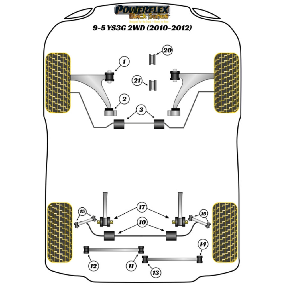 Powerflex Saab 9-5 YS3G 2WD (2010 - 2012)    Boccola esterna del braccio superiore posteriore Fig.12 (2) PFR80-1512BLK - immagine 2