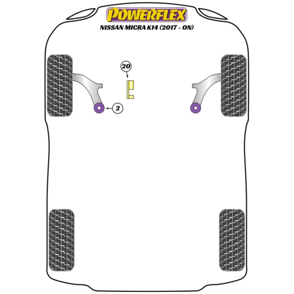 Powerflex Nissan Micra K14 - Gen5 (2017 - in poi)   Braccio oscillante anteriore Boccola posteriore Caster Offset Fig.2 (2) PFF46-1002G - immagine 2