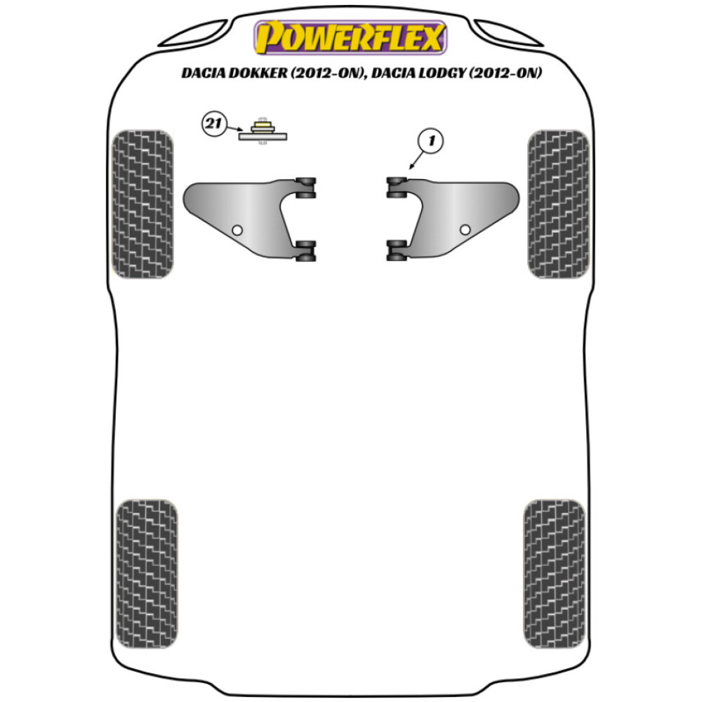 Powerflex Dacia Lodgy (2012 - in poi)    Boccola di montaggio del cambio Fig.21 (1) PFF60-1421 - immagine 2