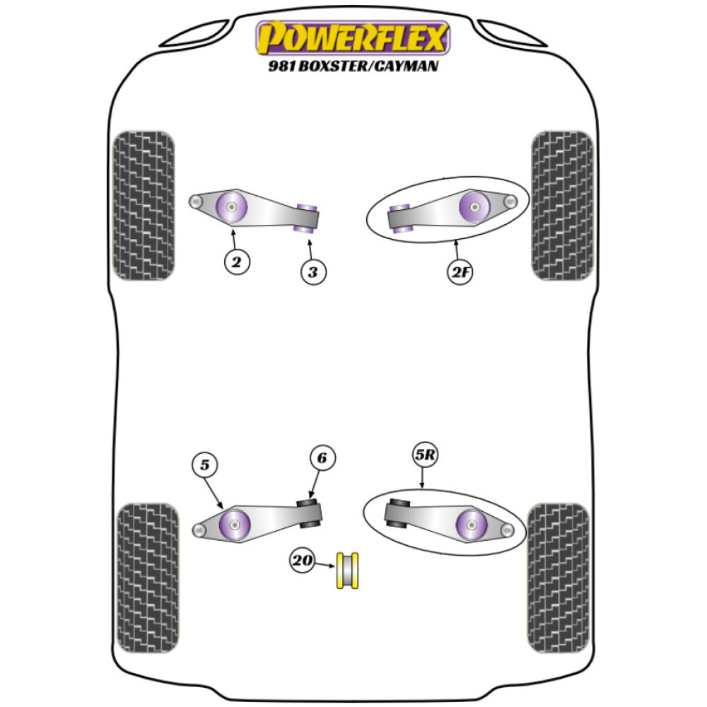 Powerflex Porsche 981 Boxster/Cayman (2012 - 2016)    Kit braccio oscillante e boccola (regolabile) Fig.2F (2) PF57K-1002G - immagine 2
