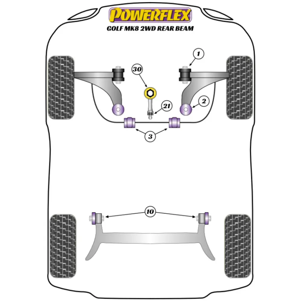 Powerflex Volkswagen   Golf MK8 2WD ponte post. fisso (2020 -)  Inserto supporto motore inferiore (grande) Fig.30 (1) PFF85-830 - immagine 2