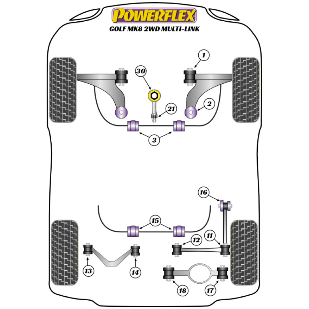 Powerflex Volkswagen   Golf MK8 2WD Multi-Link (2020 -)  Boccola esterna del braccio inferiore posteriore Fig.17 (2) PFR85-817 - immagine 2