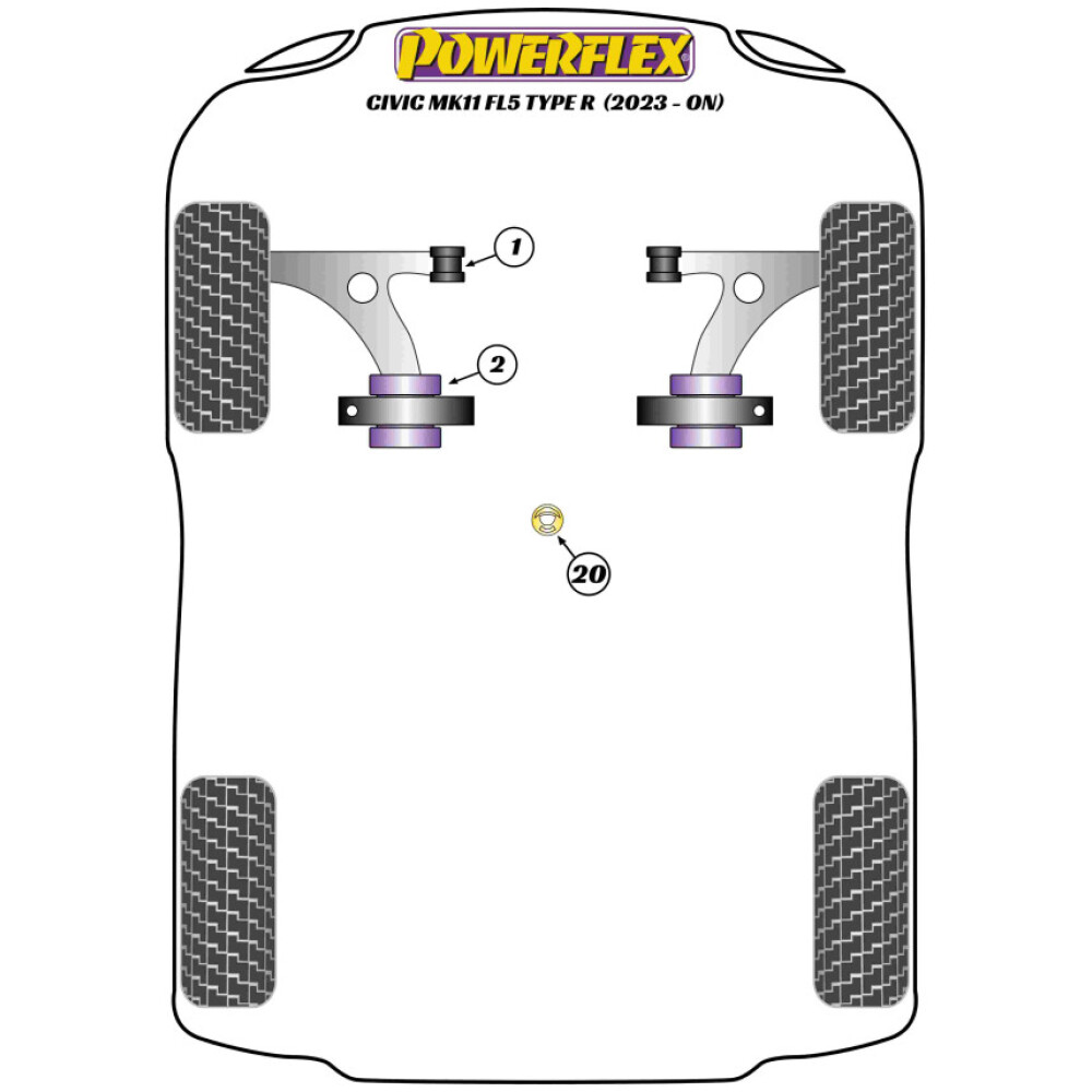 Powerflex Honda  Civic MK11 FL5 Type-R (2022 in poi)   Boccola posteriore del braccio oscillante anteriore e offset caster Fig.2 (2) PFF25-1102G - immagine 2