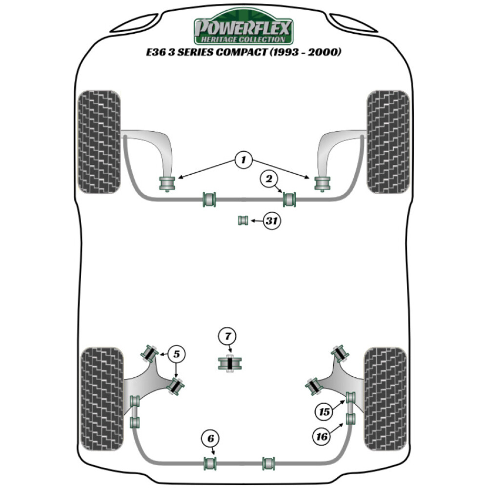 Powerflex BMW Serie 3 E36 Compact (1993-2000)   Boccola posteriore del braccio oscillante anteriore (E46 Hybrid) Fig.1 (2) PFF5-3601BLK - immagine 3