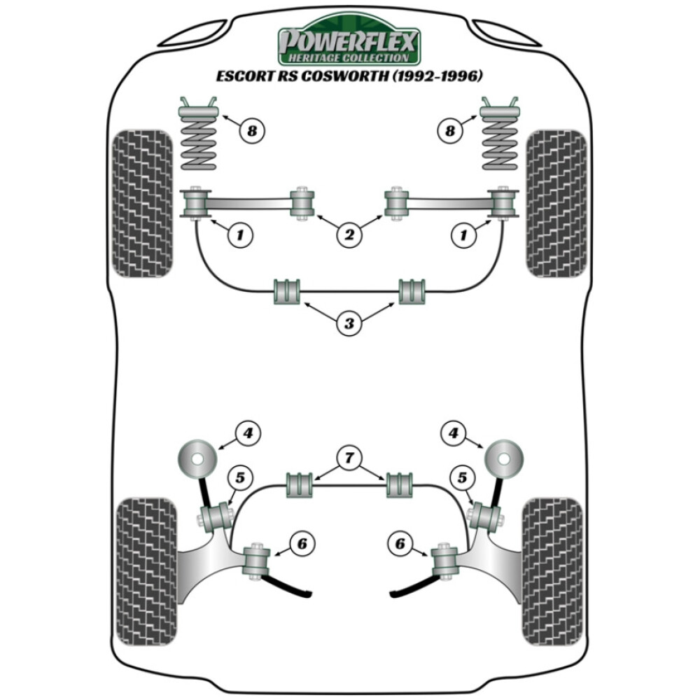 Powerflex Ford  Escort RS Cosworth (1992-1996)   Supporto ammortizzatore anteriore superiore Fig.8 (2) PFF19-199BLK - immagine 3