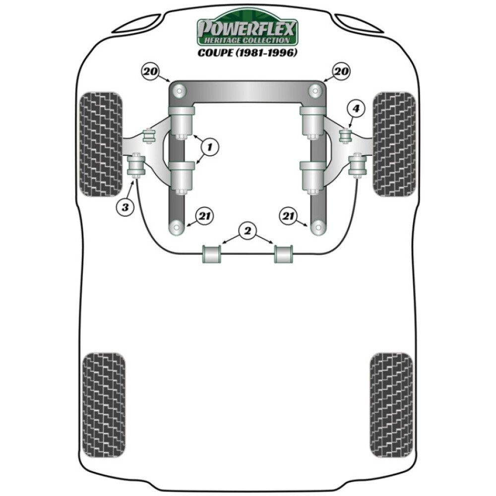Powerflex Audi 80 / 90 - incl. S2/RS2 & Quattro (1976 - 2000) Coupe (1981-1996)   Supporto barra antirollio anteriore 21mm Fig.2 (2) PFR3-1011-21H - immagine 2