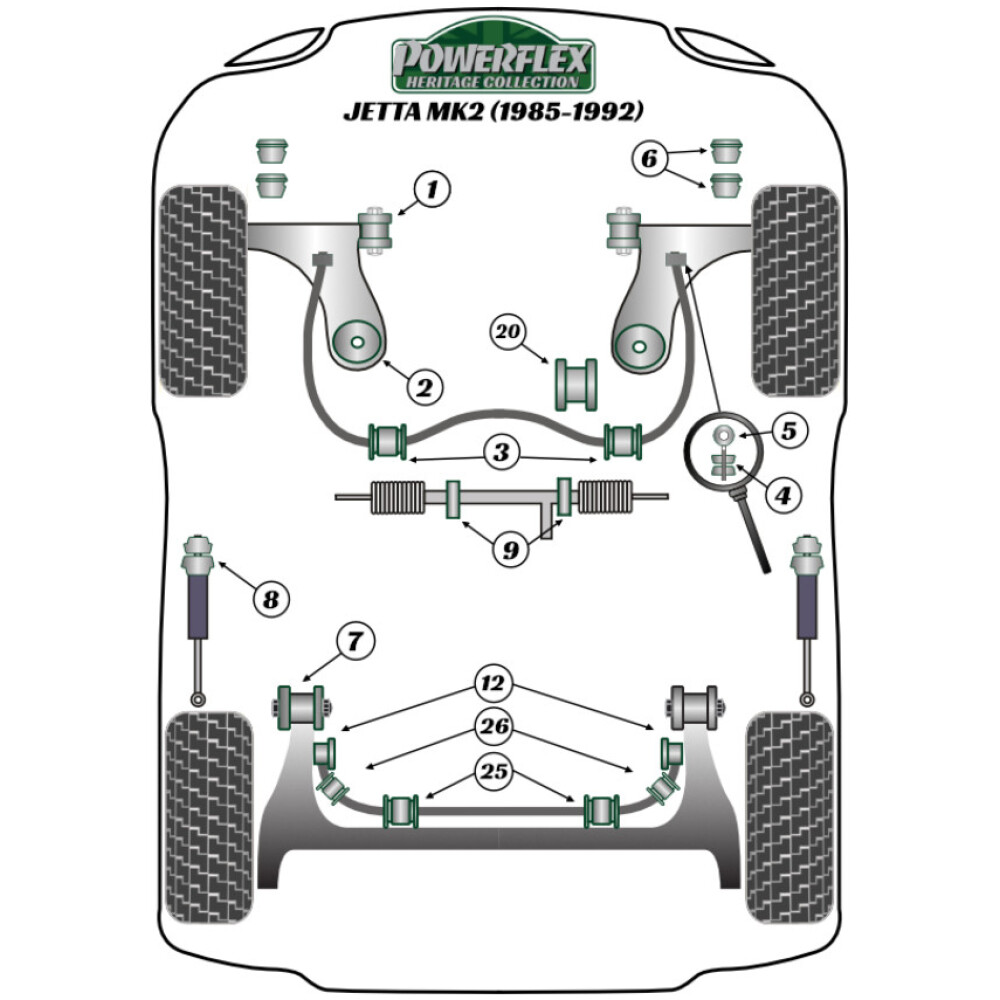 Powerflex Volkswagen  Jetta MK2 A2 (1985-1992)   Boccola di montaggio superiore dell'ammortizzatore posteriore Fig.8 (2) PFR85-240H - immagine 2