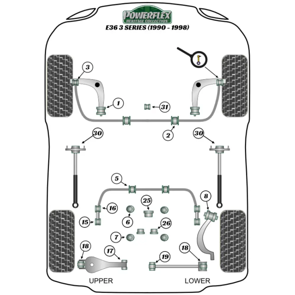 Powerflex BMW Serie 3 E36 incl. M3 (1990 - 1998)   Boccola posteriore del braccio oscillante anteriore, esterna in alluminio (concentrica) Fig.1 (2) PFF5-5301BLK - immagine 3