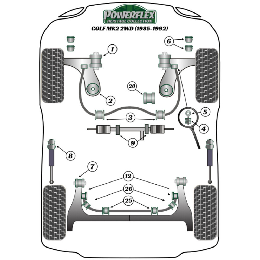 Powerflex Volkswagen   Golf MK2 2WD (1985 - 1992)  Boccola di montaggio superiore dell'ammortizzatore posteriore Fig.8 (2) PFR85-240BLK - immagine 3
