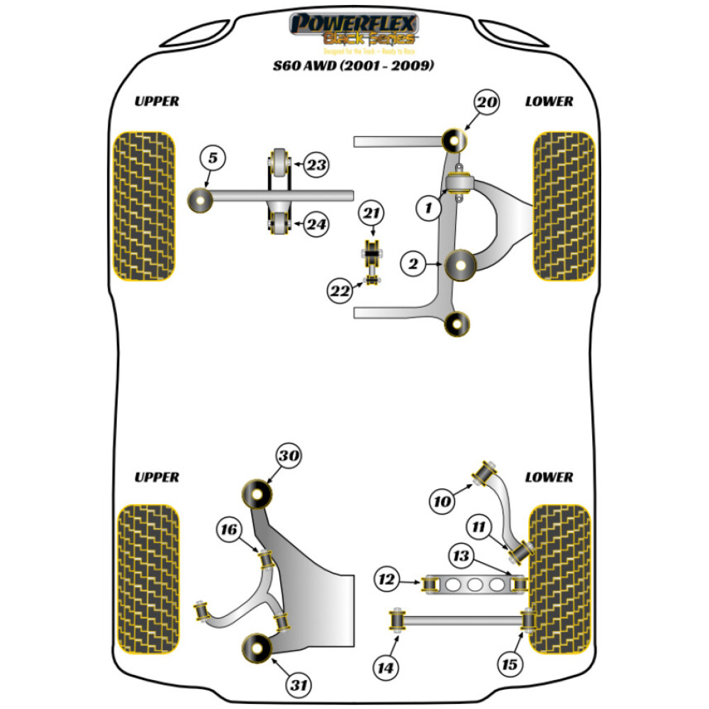 Powerflex Volvo S60 AWD (2001 - 2009)    Boccola anteriore del braccio di controllo superiore posteriore Fig.16 (2) PFR88-610BLK - immagine 2