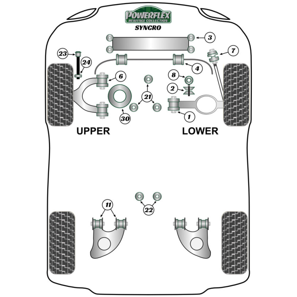Powerflex Volkswagen Transporter Models T25/T3 Type 2 tutti i modelli (1979 - 1992) Syncro  Boccola occhiello collegamento anteriore 23mm Fig.8 (2) PFF85-1008-23H - immagine 2