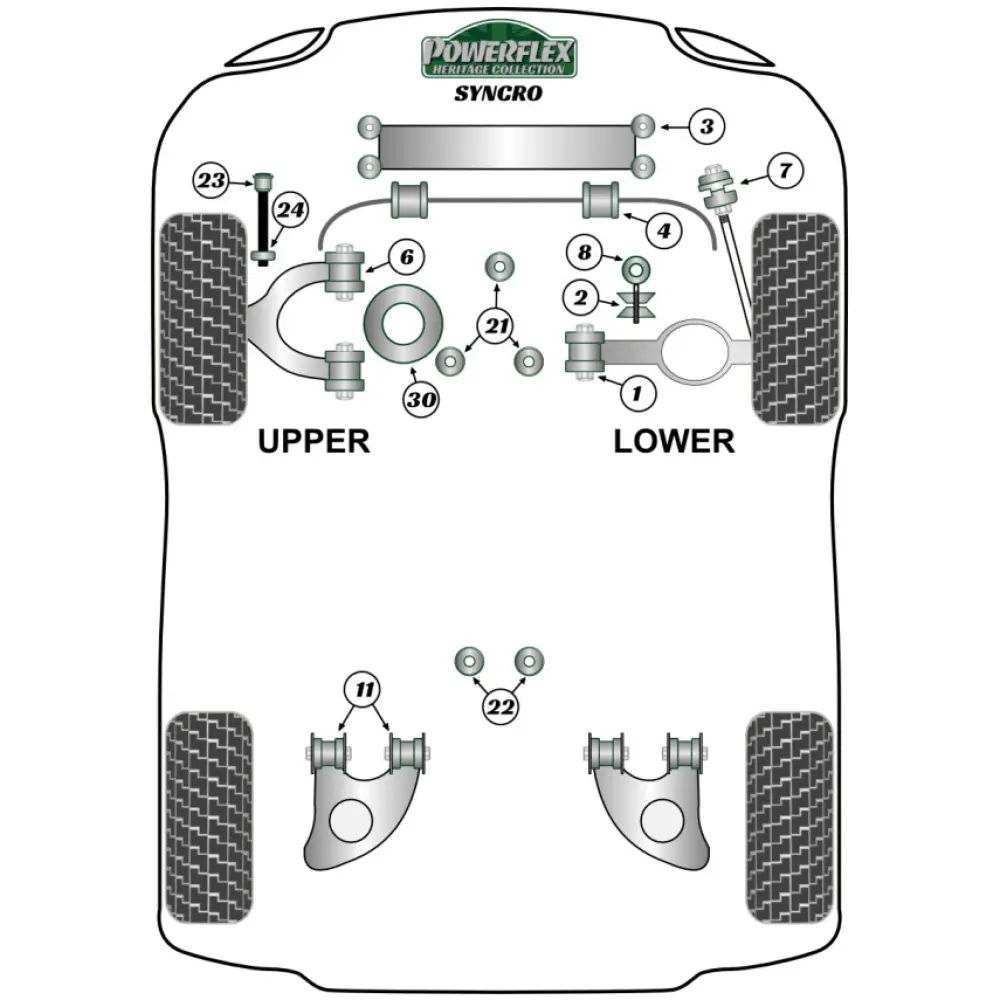 Powerflex Volkswagen Transporter Models T25/T3 Type 2 tutti i modelli (1979 - 1992) Syncro  Boccola occhiello collegamento anteriore 21mm Fig.8 (2) PFF85-1008-21H - immagine 2