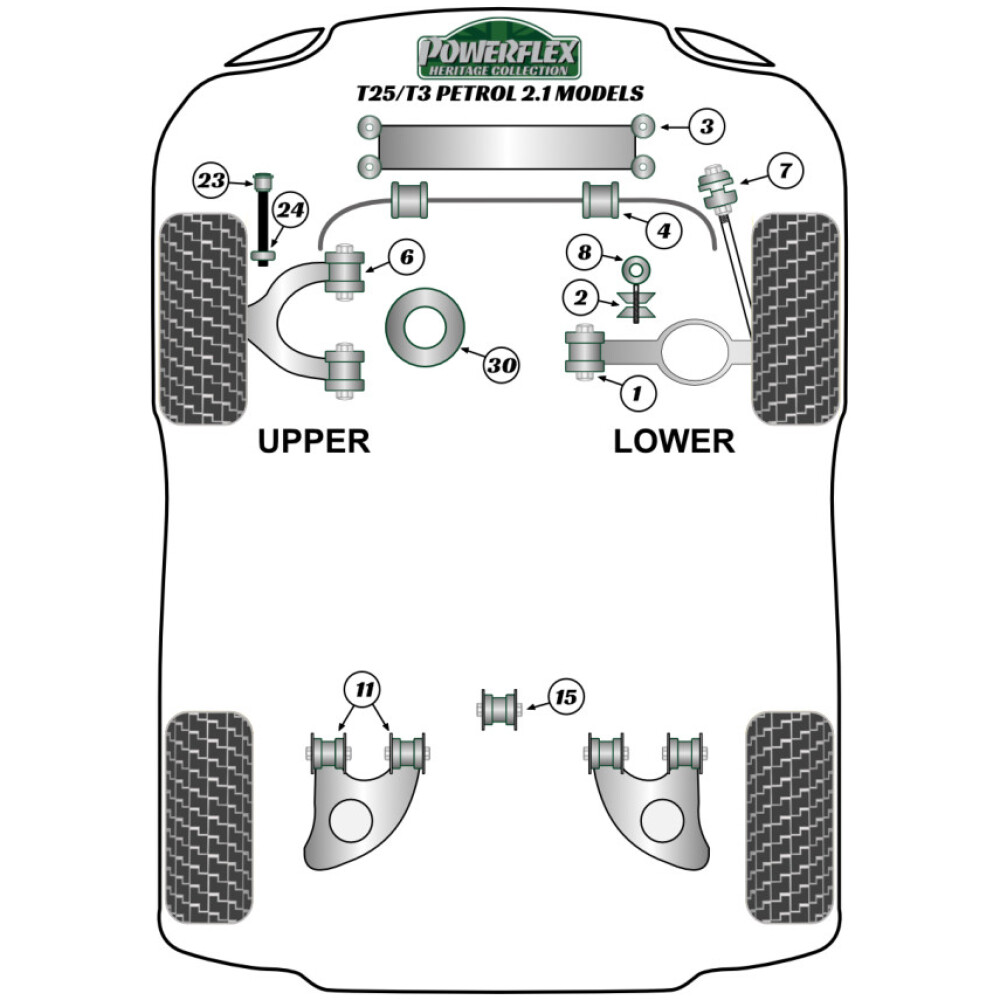 Powerflex Volkswagen Transporter Models T25/T3 Type 2 tutti i modelli (1979 - 1992) Benzina 2.1 Tampone di fine corsa anteriore 65mm Fig.23 (2) PFF85-1021H - immagine 2