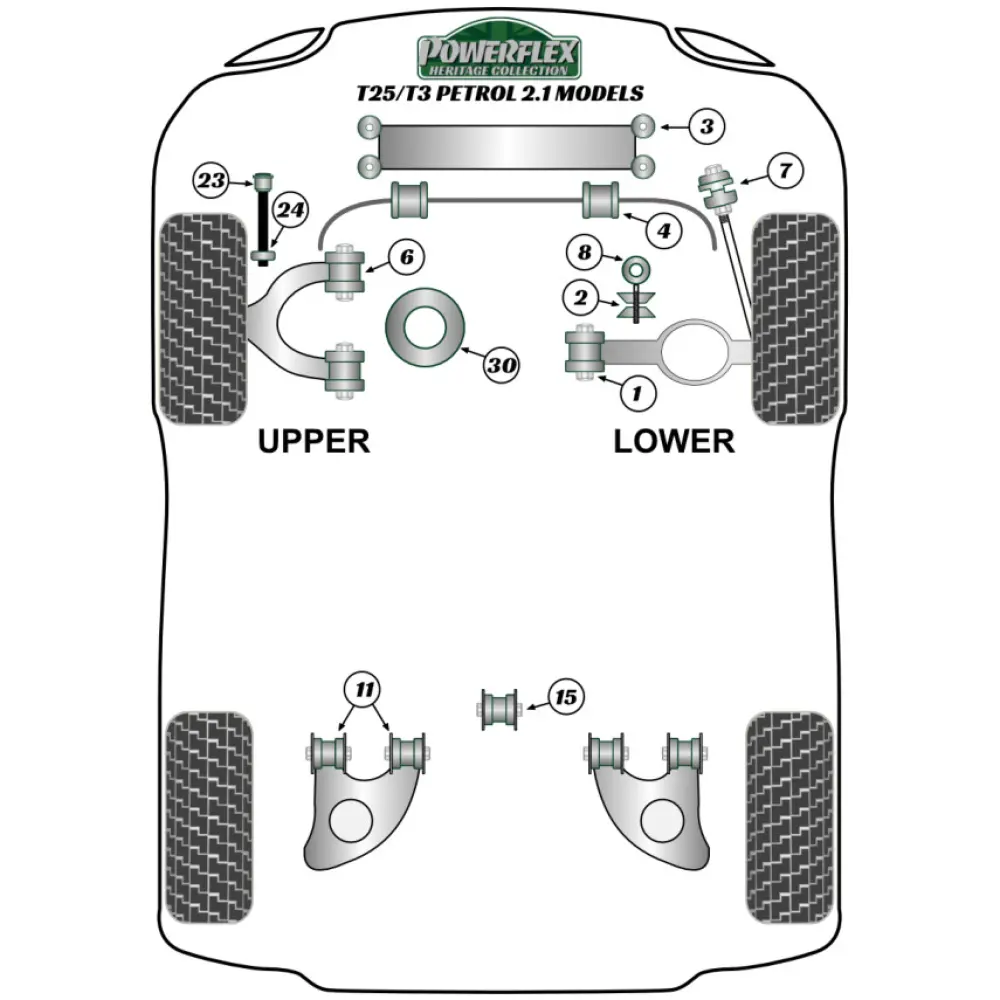 Powerflex Volkswagen Transporter Models T25/T3 Type 2 tutti i modelli (1979 - 1992) Benzina 2.1 Barra antirollio anteriore al telaio Boccola 23mm Fig.4 (2) PFF85-1005-23H - immagine 2