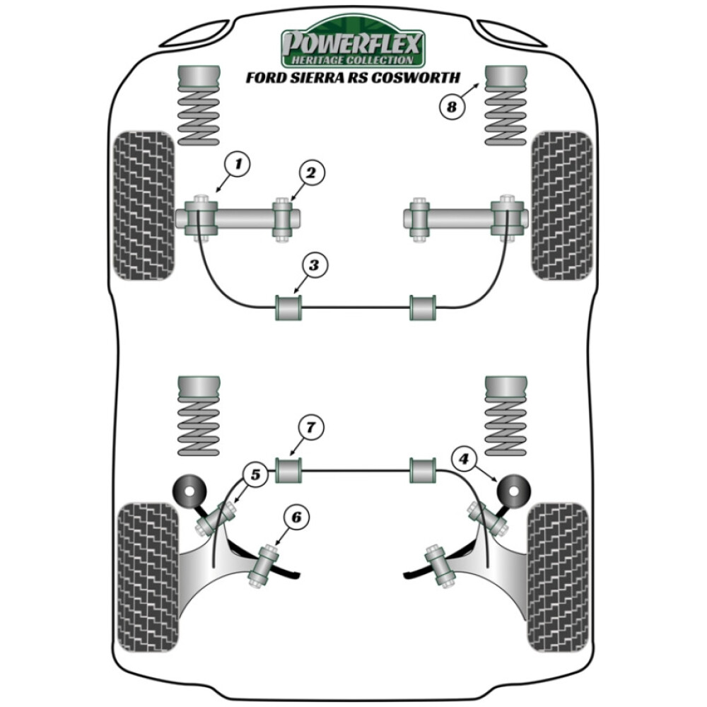 Powerflex Ford  Sierra Cosworth Models (1986-1992) 3Dr RS Cosworth incl. RS500 (1986-1988)  Supporto ammortizzatore anteriore superiore Fig.8 (2) PFF19-199BLK - immagine 3