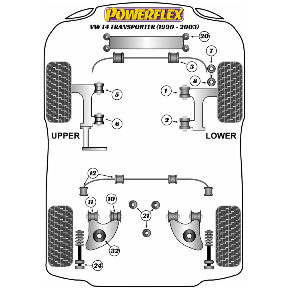 Powerflex Volkswagen  T4 Transporter (1990 - 2003)   Pastiglie freno posteriori 8 mm Set di 4 Fig.32 (1) PFR85-1132-8-4H - immagine 2