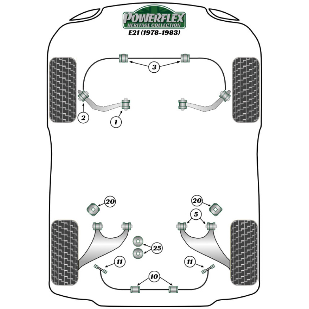 Powerflex BMW Serie 3 E21 (1978 - 1983)   Boccola di montaggio del supporto dell'assale posteriore Fig.20 (2) PFR5-1620BLK - immagine 3