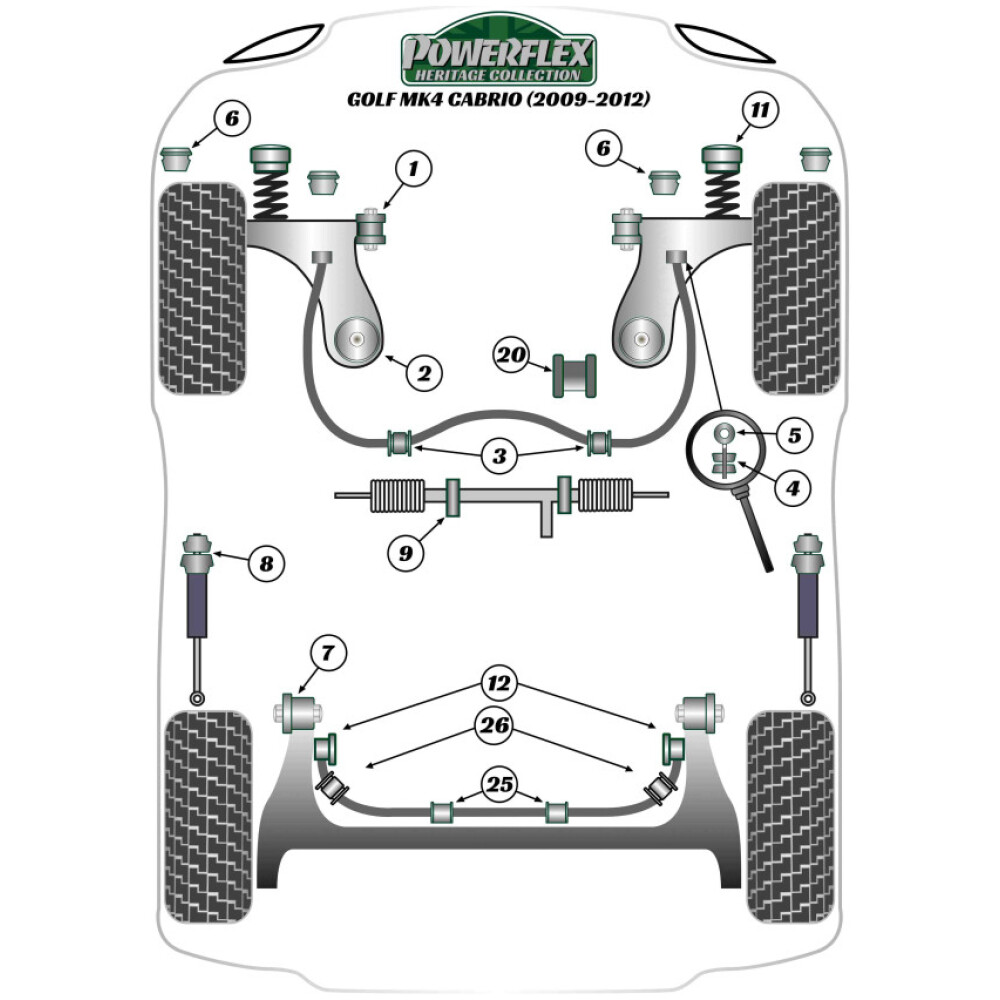 Powerflex Volkswagen   Golf MK4 Cabrio (1997-2004)  Boccola di montaggio superiore dell'ammortizzatore posteriore Fig.8 (2) PFR85-240BLK - immagine 3