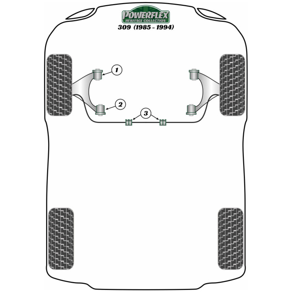 Powerflex Peugeot 309 incl. GTI (1985-1994)    Boccola di montaggio superiore del montante anteriore Fig.30 (2) PFF50-230BLK - immagine 3