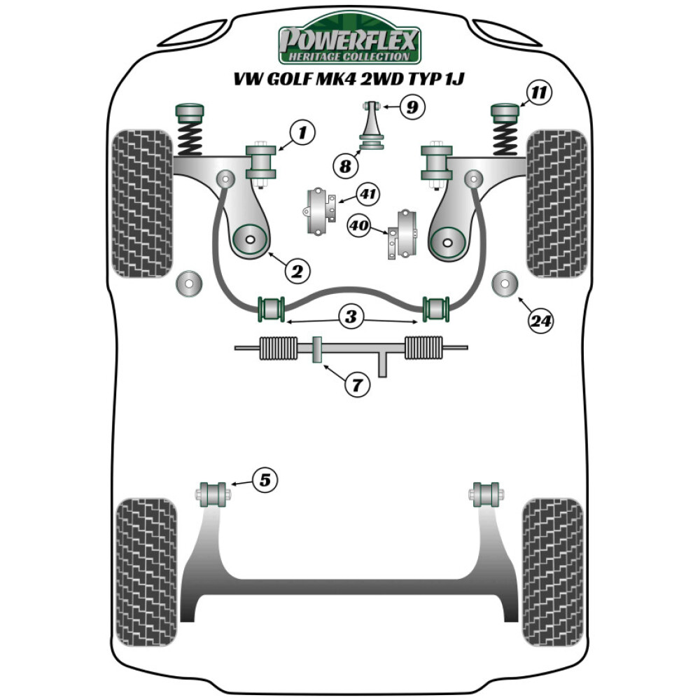 Powerflex Volkswagen   Golf MK4 2WD Typ 1J (1997-2004)  Inserto di montaggio del cambio superiore Fig.41 (1) PFF85-441H - immagine 2