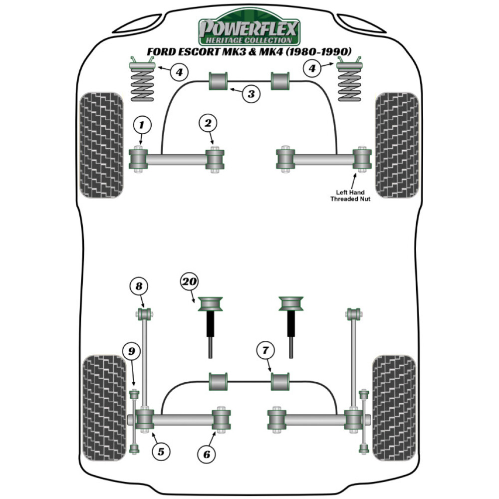 Powerflex Ford  Escort Mk3 & 4 incl. XR3i/RS1600i, Orion Mk1 & 2 (1980-1990)   Boccole del braccio oscillante posteriore al mozzo Fig.9 (4) PFR19-219BLK - immagine 3