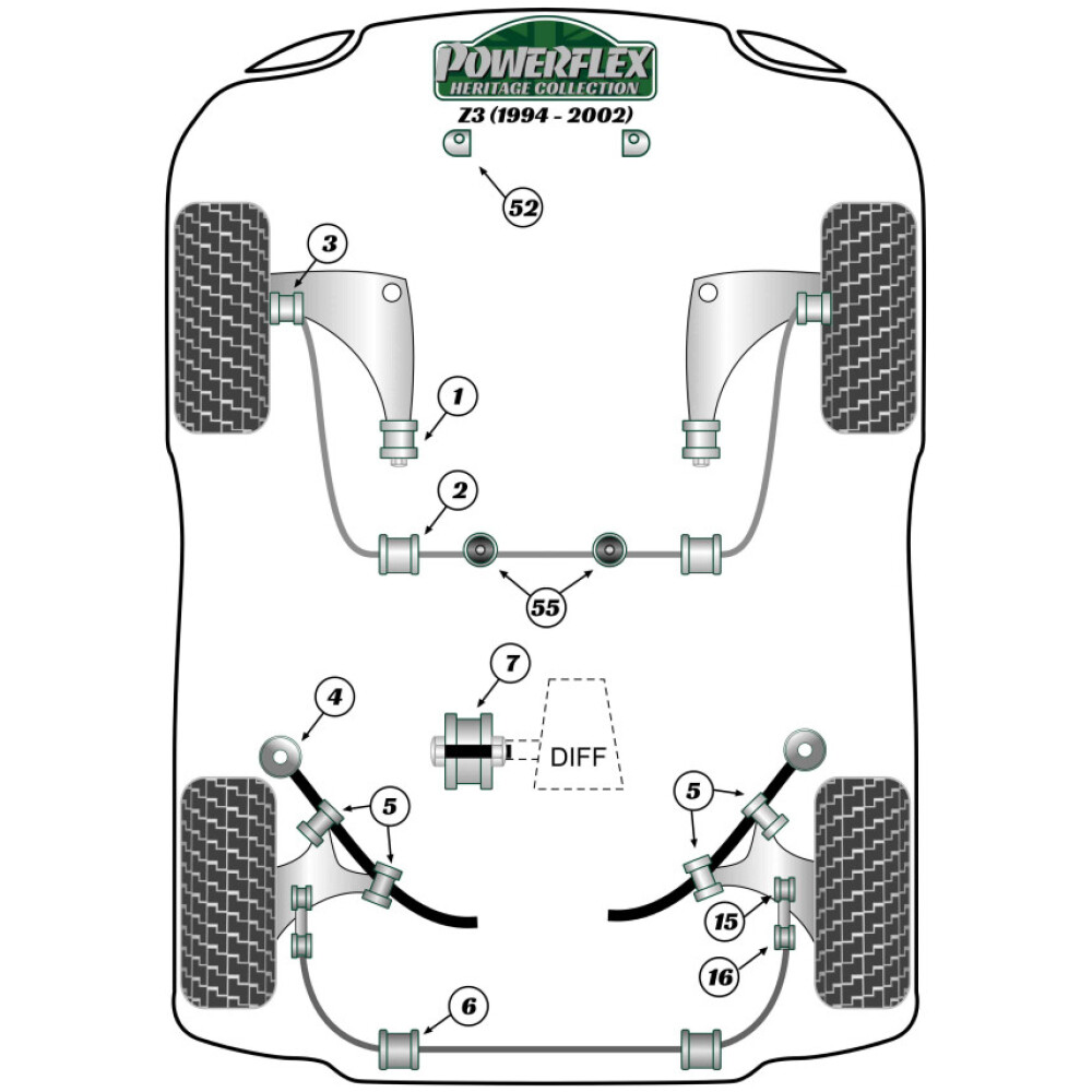 Powerflex BMW  Z3 incl. M (1994 - 2002)   Boccola posteriore del braccio del cambio Fig.32 (1) PFF5-4632BLK - immagine 3